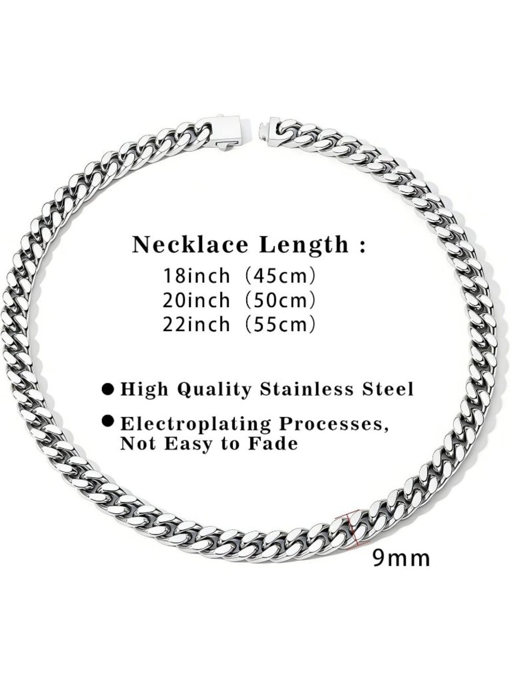 Unisex 9MM Silver Chain Cuban Link 11mm Stainless Steel Gold Silver Plated - Picture 3 of 6